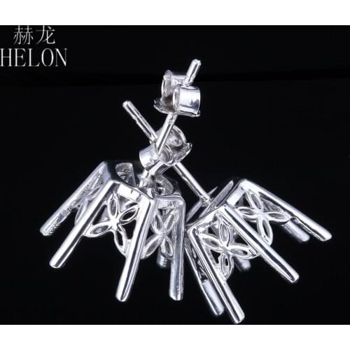 HELON Women Trendy Fine Jewelry Earrings Solid 10K White Gold Round 10-11mm Semi Mount Engagement Wedding Stud Earrings Setting