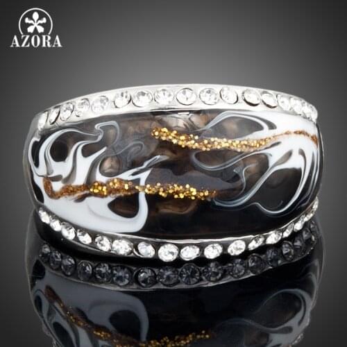 AZORA White Gold Color Stellux Austrian Crystal Black and White Pattern Ring TR0013