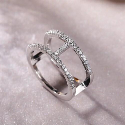 Huitan Geometric Design Chic Women Finger Rings with Shiny Crystal CZ Stone Fashion Versatile Female Jewelry High Quality Rings