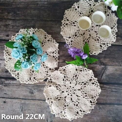 Round 22CM Vintage Knitting Cotton Placemat Table Mat Glass Coasters Set Wedding Napkins Tablemat Christmas Home Kitchen Decor