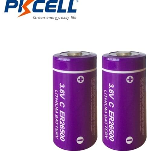 2Pcs/PKCELL ER 26500 3.6V C size Lithium Battery er26500 9000Mah Li-SOCl2 Battery PLC controly battery