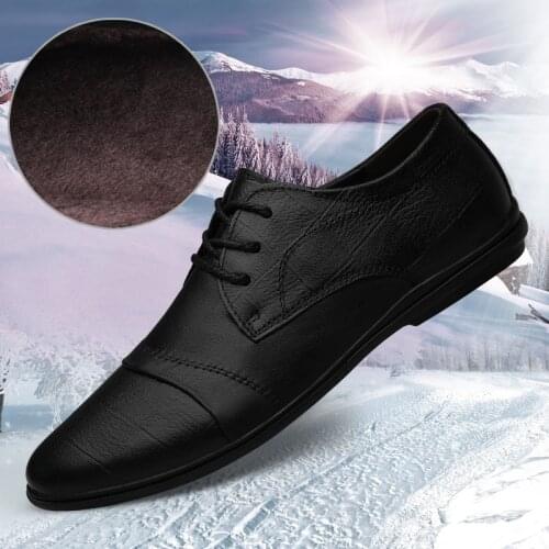 Winter Autumn Mens Shoes Genuine Leather High Quality Oxford For Men Casual Shoes Man Luxury Brand Wedding Dress Shoes With Fur