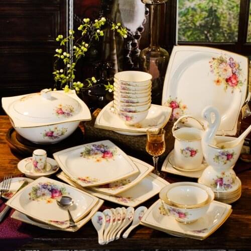 Jingdezhen ceramic ware dish set household high-grade gold tracing western style bone china tableware set gold tracing tableware