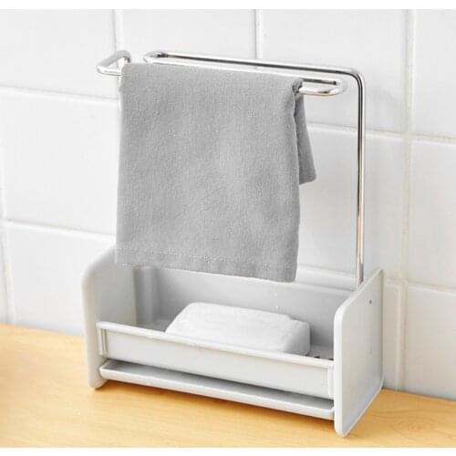Kitchen Sponge Holder Sink Cleaning Brush Soap Rack Drain Tray Rag Hanging Shelf
