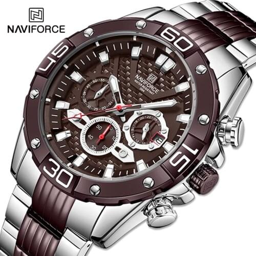 NAVIFORCE Men Fashion Watch Stainless Steel Waterproof Watches Top Brand Luxury Wristwatch Sports Quartz Clock Relogio Masculino
