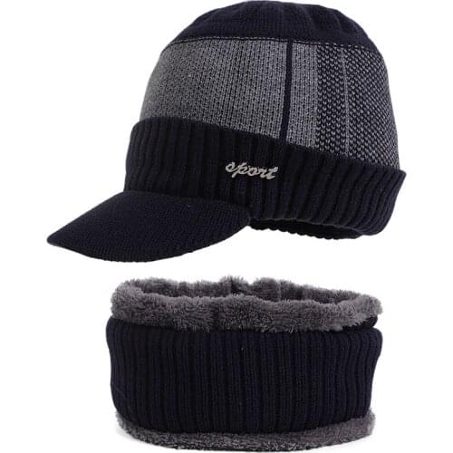 Newly New Fashion Mens Winter Cashmere Hat And Scarf Combination 2 Pcs Warm Cap with Scarf Kit One Size