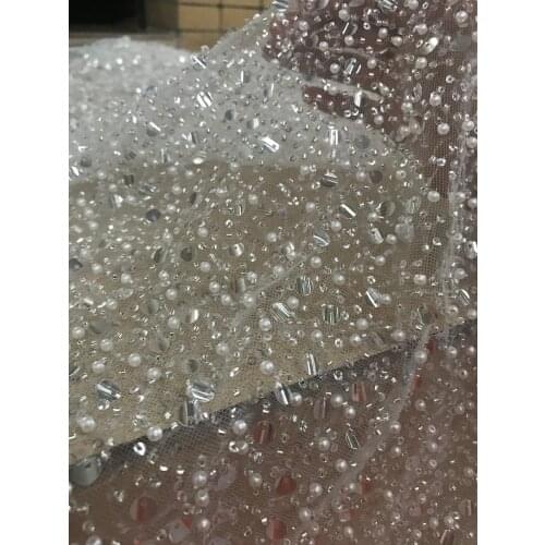 Nigerian french lace fabric with beads hot sale Embroidered lace fabric SYJ-936811 for women dress