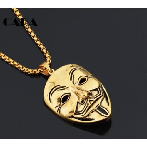 New arrival well polished 316L stainless steel necklace pendant V killer mask fashion jewelry necklace for men CAGF0152