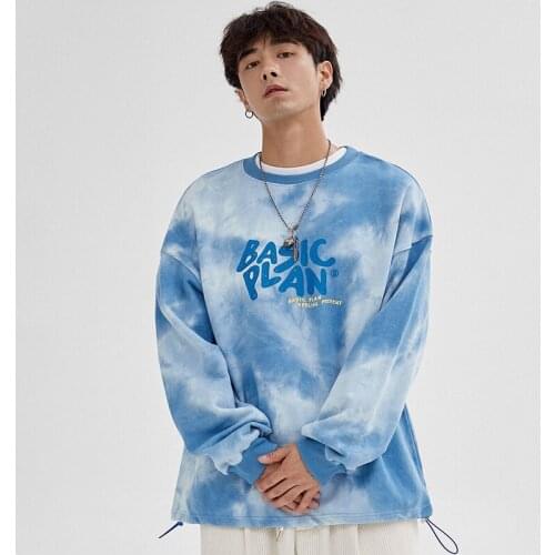 New Arrival Japanese Style Tie-Dye Process Printed Fashionable Mens O-Neck Sweatshirts Casual Long-Sleeves Outerwear Sportwear