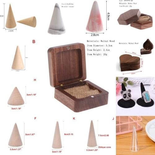 1PCS Jewelry Display Stand Organizer Vintage Natural Wood Finger Cone Ring Holder Storage Rack Showcase For Exhibit