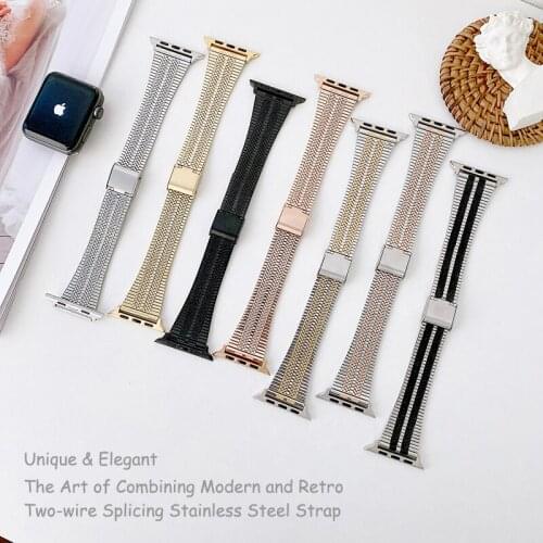 New Sport Strap For apple watch band 44mm 40mm 38mm 42mm Two-wire stainless steel Metal bracelet for iWatch series 3 4 5 6 se