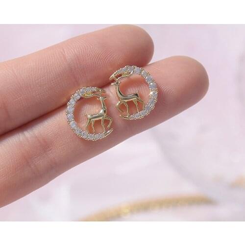 14k Real Gold Plated Fashion Jewelry Elk Micro-inlaid Zircon Moon Simple Earings for Woman Shine Holiday Luxury Earring