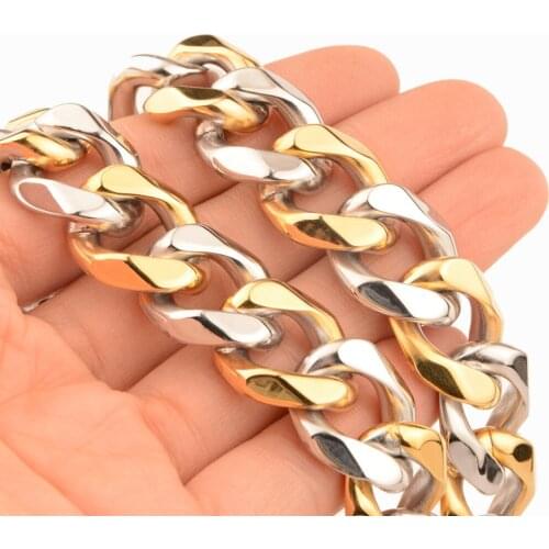 Heavy Stainless Steel Silver Color&Gold Cuban Curb Chain Biker Jewelry Mens Unisexs Necklace Or Bracelet Bangle 7-40" Xmas Gift