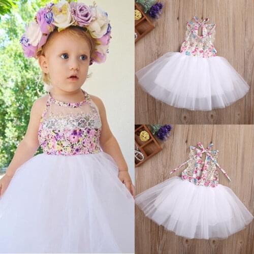 Fashion Kids Dress Girls Tulle Tutu Floral Lace Dress Baby Girl Party Wedding Gown Formal Dress Toddler Sundress Newborn Clothes
