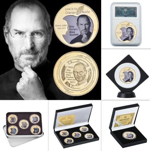 WR Steve Jobs Gold Collectibles Coins Set with Coin Holder US Challenge Coin Original Metal Coins Personalized Gift Dropshipping