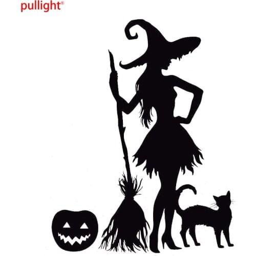 Funny Pumpkin Witch Broom Black Cat Magic Monster Vinyl Car Sticker Decals