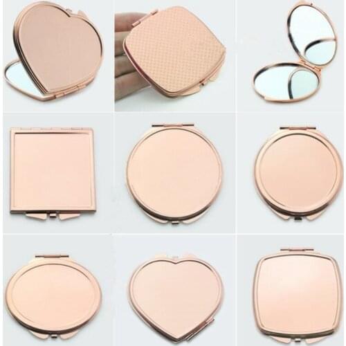 Makeup Mirror Solid Color Metal Round Case Double-Side Pop-Up Pocket Mirror Beauty Accessories Rose Gold