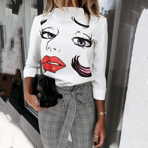 Womans Elegant Lips Print Hoodie Autumn Casual O-Neck Pullovers Tops Ladies Fashion Cute Eye Fashion street style Long Sleeve