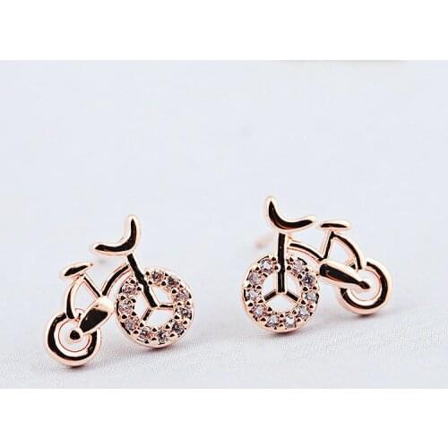 New 925 Silver Plated Sweet Bicycle Mini Earrings Simple Temperament Personality Korean Fashion Womens Earrings Womens Jewelry
