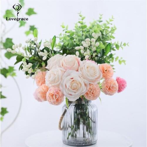 1 Bouquet Artificial Flowers Roses Bundle Silk Fake Flowers for DIY Home Garden Wedding Decor 5 Heads Simulaton Fresh Fleur