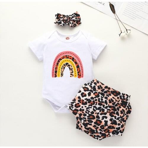 Toddler Baby Girls Clothing Sets Rainbow Print Short-Sleeved Crawl Suit Polka Dot Briefs Headband 3Pcs Newborn Outfits Set 0-18M