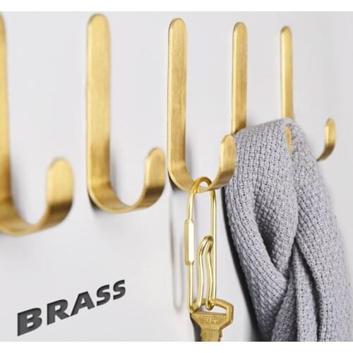 4pcs Nordic Minimalism Solid Brass Towel Hanging Hook Family Robe Hats Bag Hook Punch Free Coat Key Towel Hooks Brushed Gold