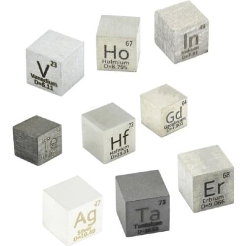 New Arrival 9 PCS Element Metal Cube Set 10mm Density Cubes Up 99.99% Purity Hafnium Indium Vanadium Silver Te Ho Gd Ta Er