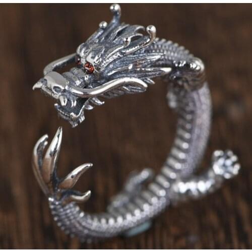 925 Luxury Fine Jewelry Sterling Silver Vintage Mens Dragon Pride Ring Resizable Size Amulet Rings Gift For Man S925 Zodiac