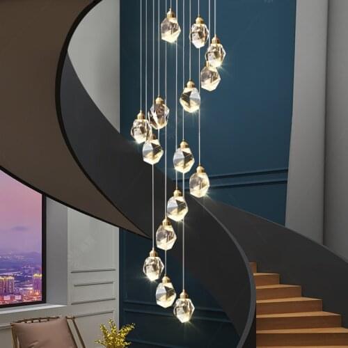 American Spiral Crystal Chandelier LED Modern Stair Way Long Hanging Lamps Luxury Droplight Length 350cm Home Indoor Lighting