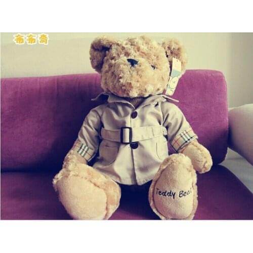 Big plush lovely Teddy bear toy khaki Dust coat bear toy doll gift about 40cm 0026