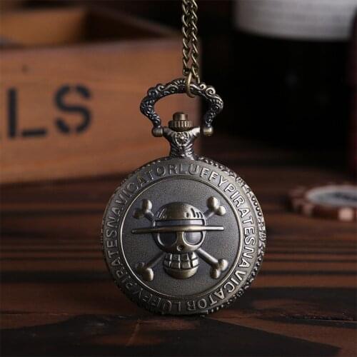 One Piece Cartoon Memorial Pocket Watch Bronze Pirates Skull Embossed Fob Watch Retro Watch Wholesale and Retail