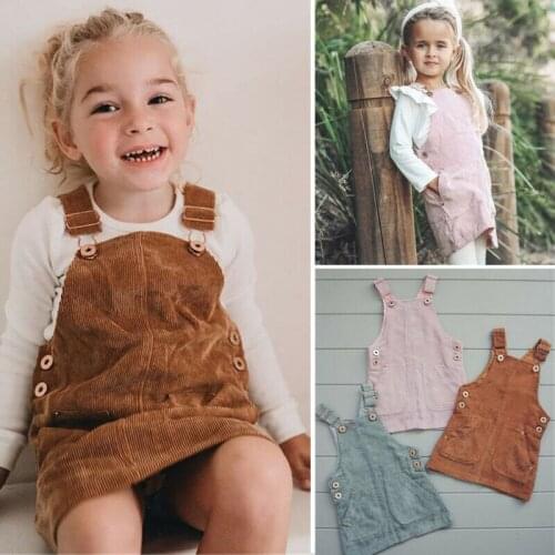Baby Summer Clothing 0-5T Toddler Kids Baby Girl Mini Retro Dress Strap Corduroy Dress Suspenders Solid Overalls