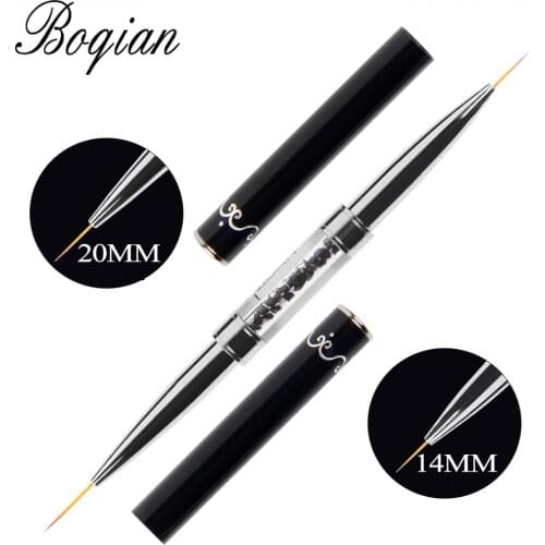 BQAN 9/11/13/15/20mm Double Head Nail Liner Brush Acrylic Nail Art Brushes Drawing Line Rhinestones Pen Nail Art Manicure Brush