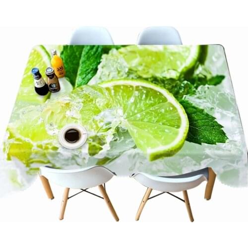 DIY Printed Round Tablecloth Summer Cool Green Lemon Pattern Thicken Polyester Cotton Rectangular Table cloth Table cover TF087