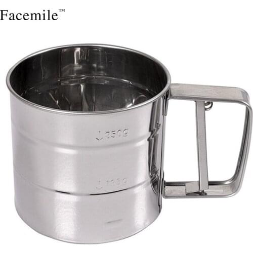 Top selling Stainless Steel Mesh Flour Sifter Mechanical Baking Icing Sugar Shaker Sieve Gift Cup Shape 02019