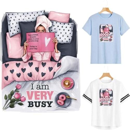 Girl Iron On Patch Busy Girl Cotton Mask Stickers Iron On Fashion Clothes Diy Accessory Heat Transfer Badges