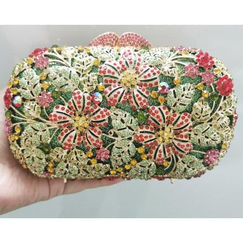 New Yellow/Red/Pink Diamond Green Evening Purse Luxury Designer Lady Chain Shoulder Handbags Elegant Women Wedding Party Bags