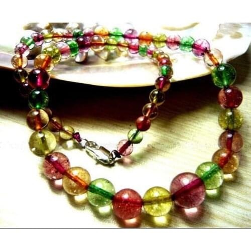 6-12mm Multicolor Tourmaline Round Beads Necklace 18"