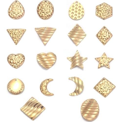 10pcs Stainless Steel Texture Earring Charms Round Ellipse Earrings Hammer Beat Design For Earrings Findings Jewelry Supplies