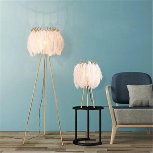 Ins Hot Romantic White Feather Floor Lamp Creative Warm Bedroom Bedside Lamp Living Room Girls Room Floor Table Lighting