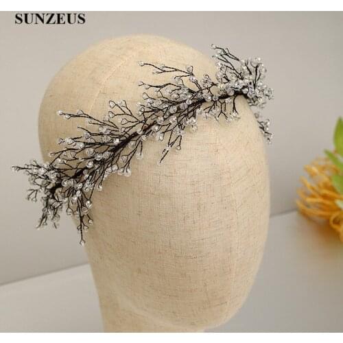 Handmade Black Wedding Headband With Crystals Bridal Head Band Accessories Set SQ483