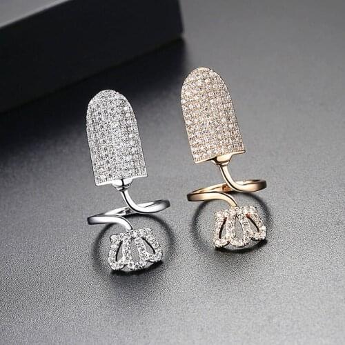 Adjustable Open Finger Ring Micro Pave Zircon Nail Clip-shaped Tail Rings Gold Color Fashion Jewelry For Women Gift