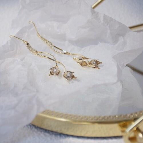 14k Real Gold Plated Fashion Jewelry Crystal Long Flower Exquisite Simple Earrings for Woman Holiday Party Elegant Earring