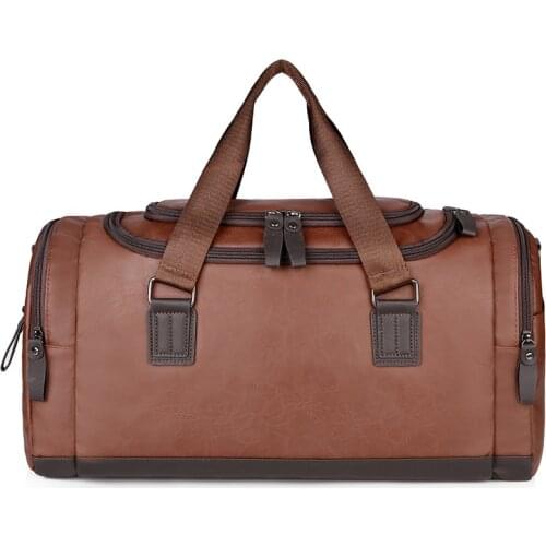 PU Leather Duffel Bag Outdoor Travel Bag with Multiple Compartments Men Weekend Portable Waterproof Boarding Gym Fitness Handbag