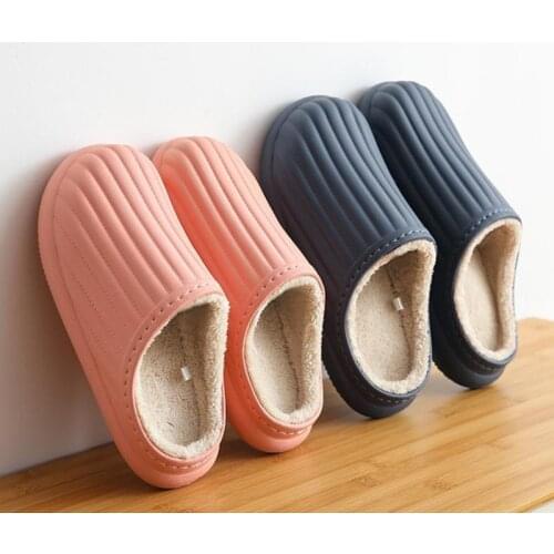 EVA Waterproof Indoor Slippers Women Men Winter Platform Shoes Warm Plush Kitchen Working Slippers Female Male Home Floor Slides