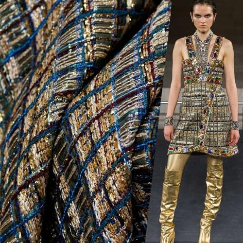 The Cloth France Gold Bar Tweed Fabrics Autumn Jacket Dress Suits Garment Materials Textile The Sewing Cloth Meter Freeshipping