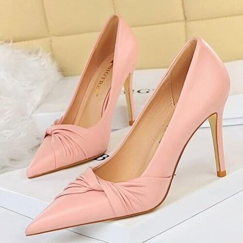 Shoes Spring Woman Pumps Pu Leather Shoes Women Heels Stiletto Fashion Office Shoes High Heels Ladies Shoes Plus Size 43