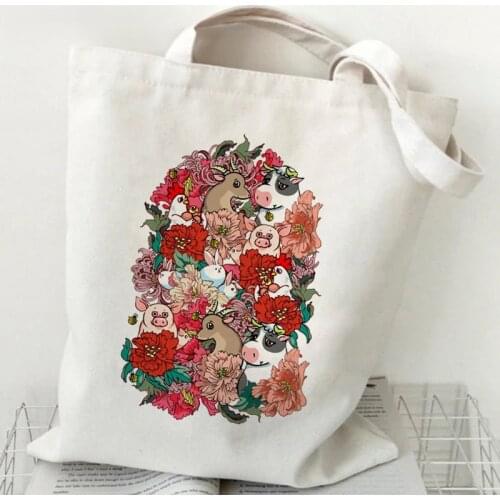 Animal Women Bags Large Capacity Harajuku Cartoon Vintage Shopping Bag Canvas Bag Funny Shoulder Womens Kawaii Girls Bags