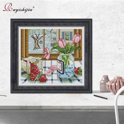 RUYISHIJIA Embroidery,Paintings,Needlework,Cross stitch kits,Outside my home window,DIY Cross-stitch,thread embroidery