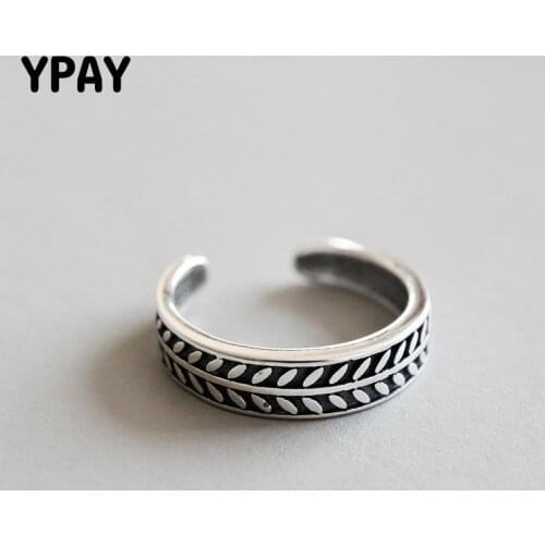 YPAY Authentic 925 Sterling Silver Adjustable Ring Vintage Carved Olive Leaves Toe Knuckle Tail Rings Women Ladies Gifts YMR625